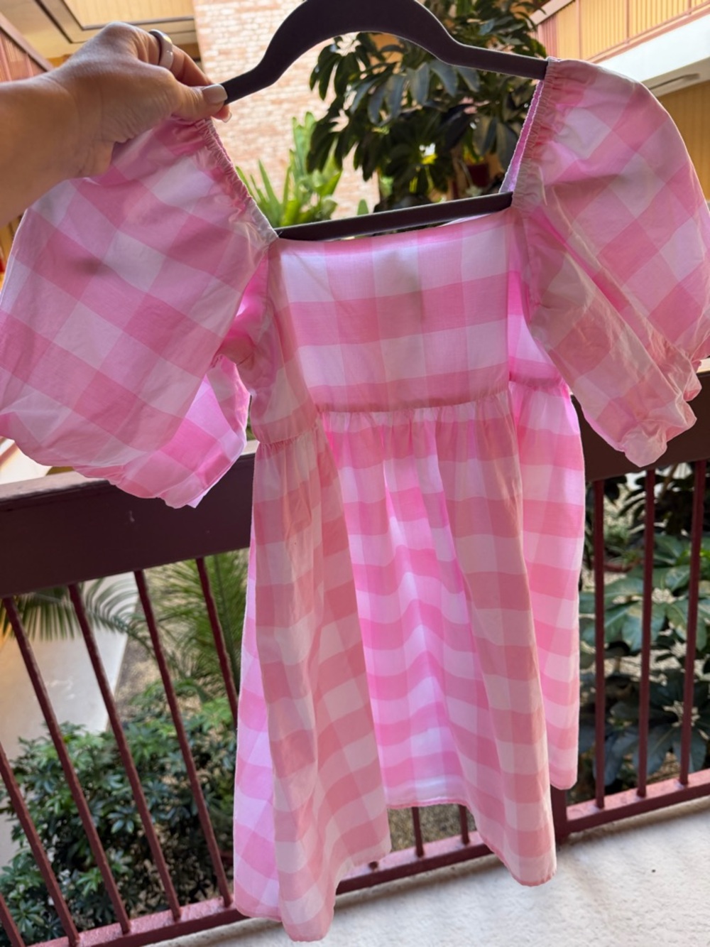 Janie and Jack Pink Gingham Puff Sleeve Dress - Size 7